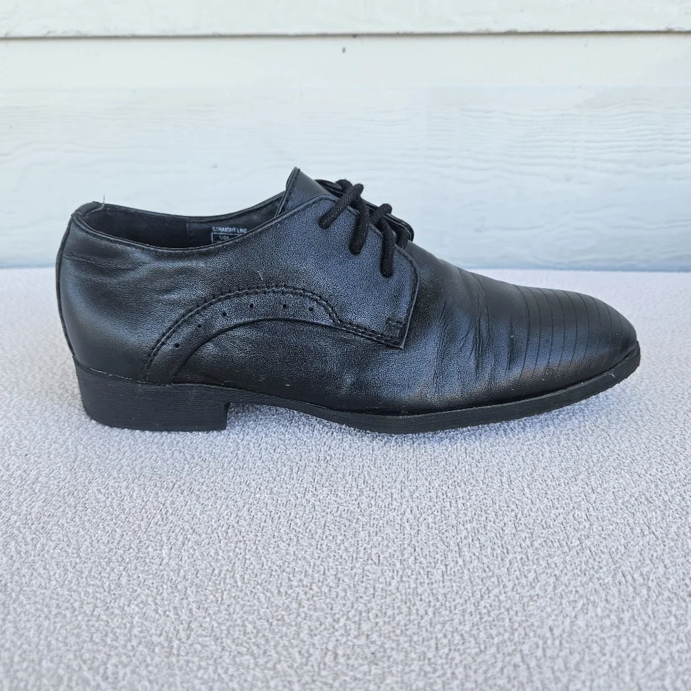Kenneth Cole Straight Line Dress Oxford Shoe Black Youth SZ 1.5 Formal Tie